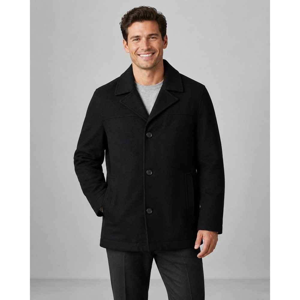 NWT Claiborne Men's Large Black Wool Blend Car Coat 3-Button Lined Winte